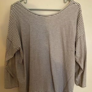 Loft white and black striped 3/4 sleeve shirt